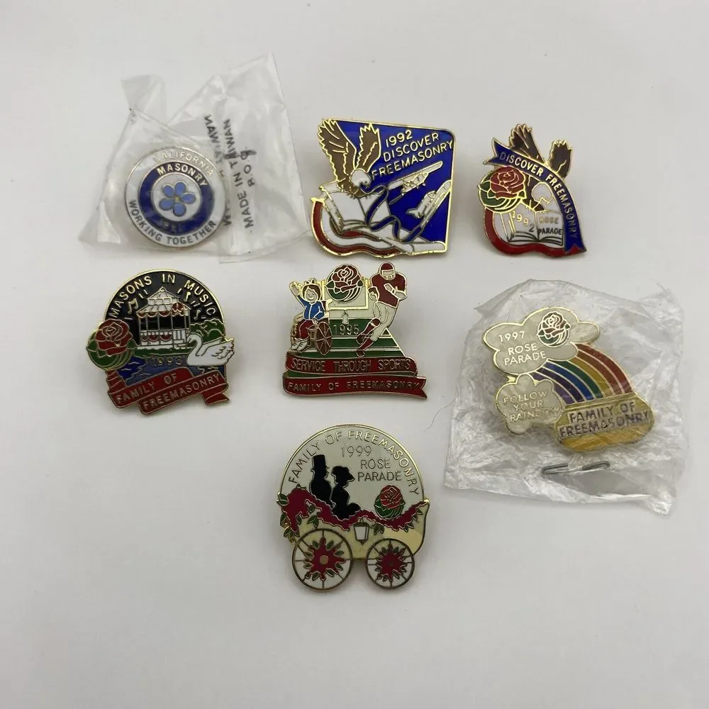 Lot of 7 Tournament of Roses Rose Parade Pins Masons Family of Freemasonry 91-99